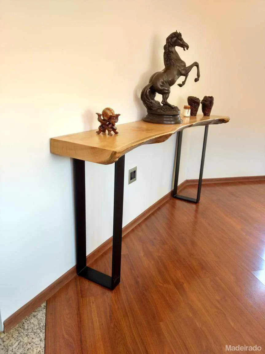 APARADOR RÚSTICO INDRA DE MADEIRA MACIÇA PEQUIÁ 200X45 - PÉS DE FERRO 73X35 - Image 3